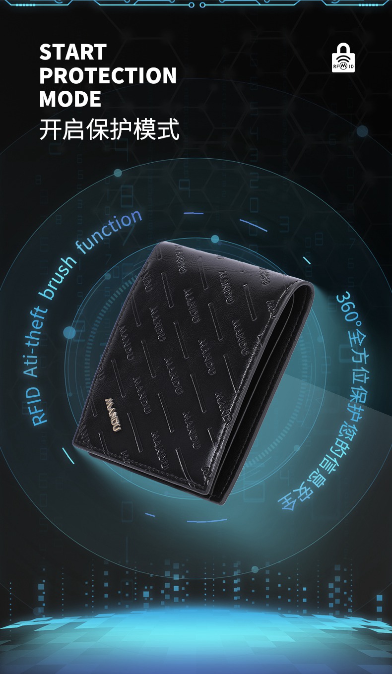 MANDU mandu cross-border short leisure embossed wallet RFID anti-theft brush zipper multi-card men's wallet