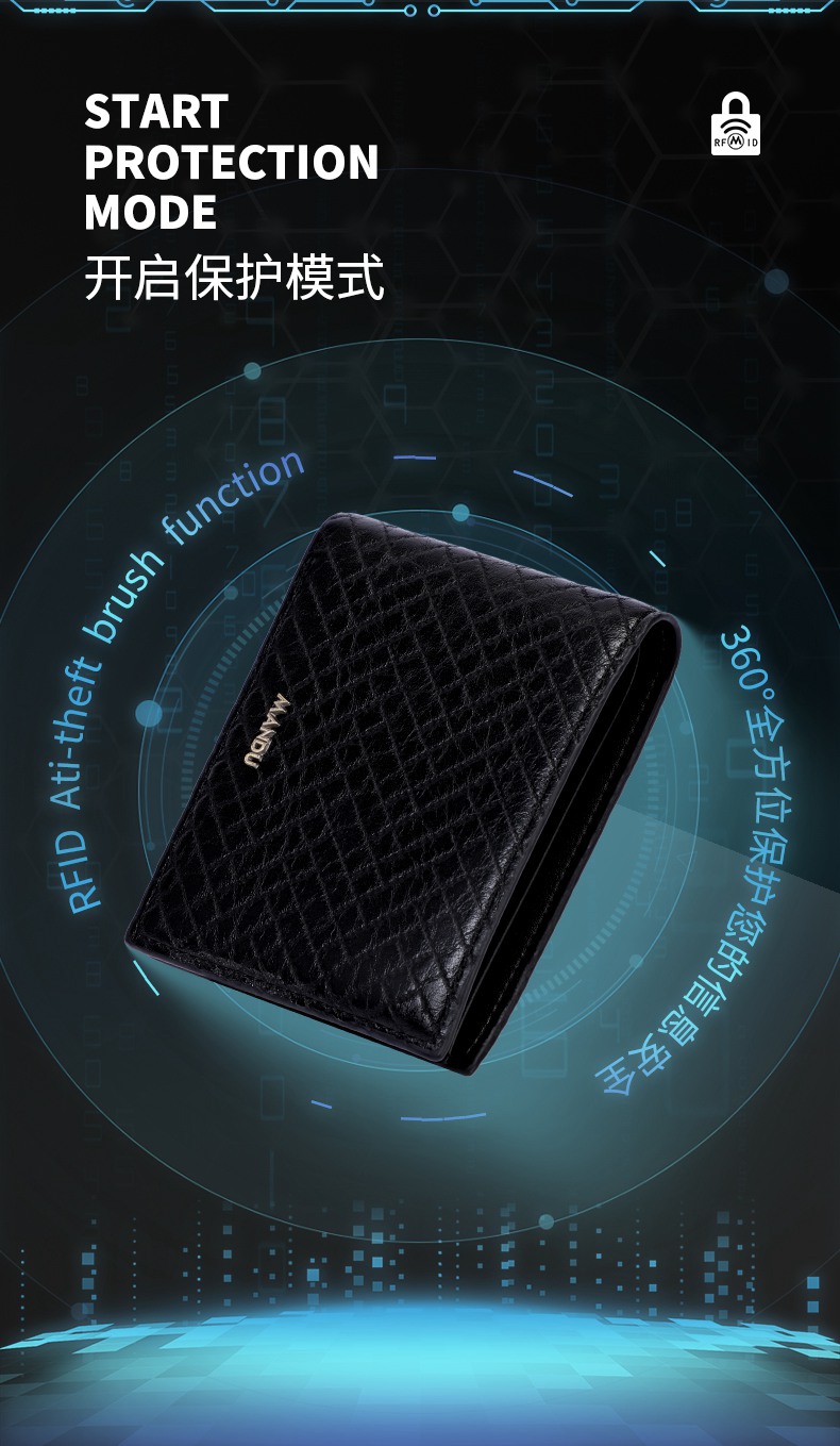 MANDU mandu cross-border men's wallet embossed multi-functional RFID anti-theft brush multi-card two-fold short wallet