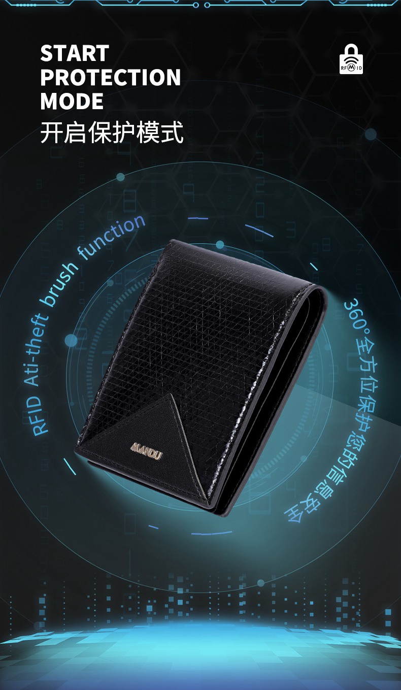 MANDU mandu men's wallet short cross-border rfid multi-function anti-theft brush color metal triangle leather wallet