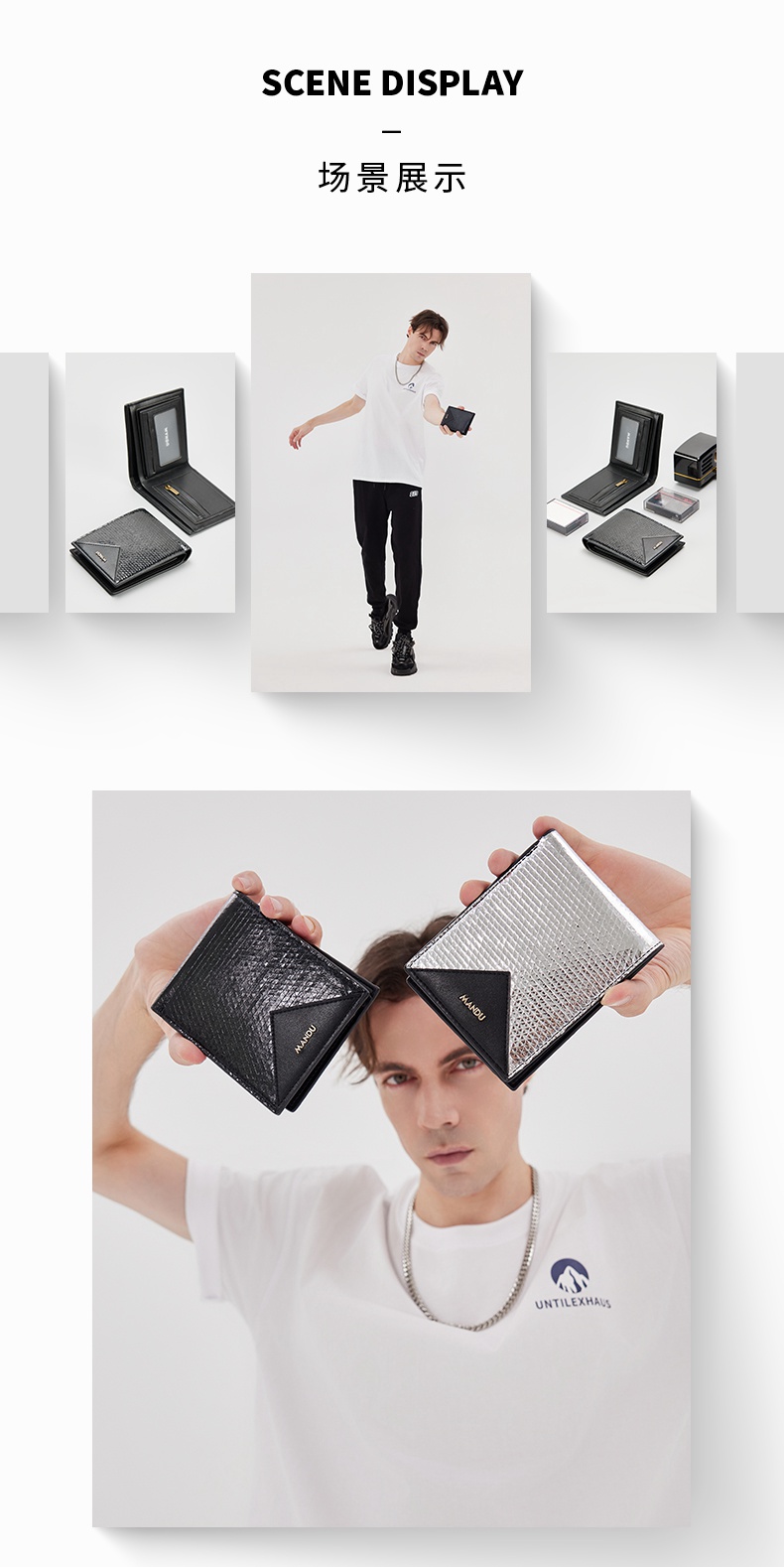 MANDU mandu men's wallet short cross-border rfid multi-function anti-theft brush color metal triangle leather wallet